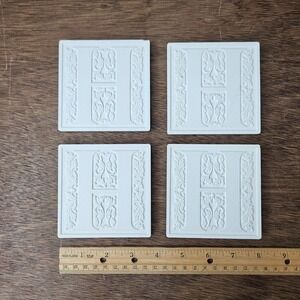 Vintage White Ceramic Monogram Initial H Coasters Set of 4 Embossed Cork Back 4"